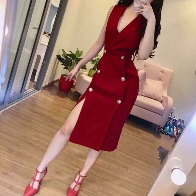 Đầm body cổ vest xẻ đùi