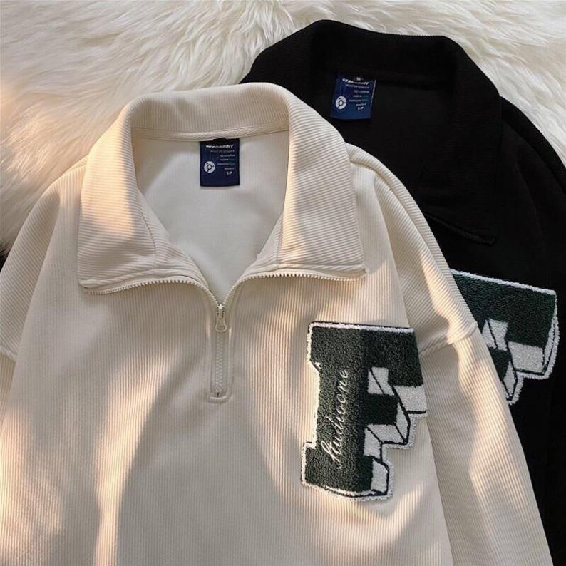 Áo Polo Tay Dài Dáng Rộng Cổ Bẻ Chữ F Phong Cách Hàn Quốc Thời Trang Nam Nữ( Hàng Sẵn)