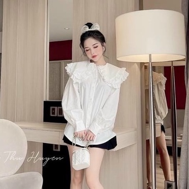 Áo sơ mi tay dài cổ sen phối bèo to xinh u