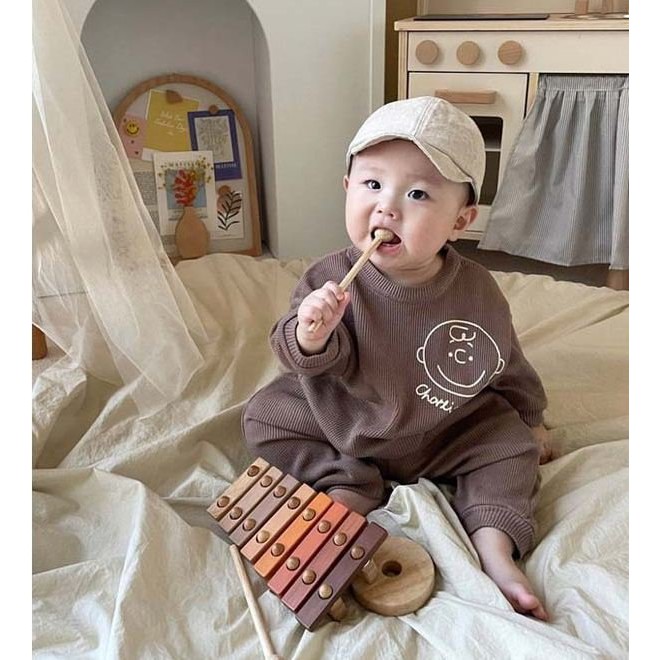 Bộ thun len tăm quần áo dài tay in hình bé cười cho bé từ 8-20kg siêu dễ thương