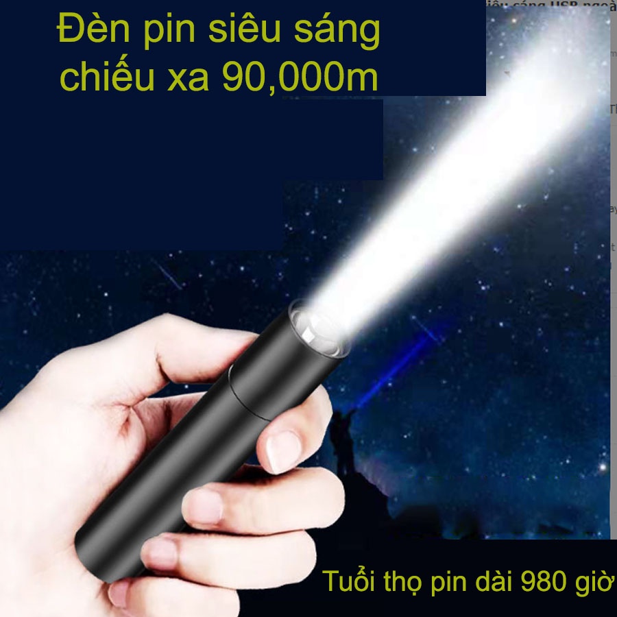 Đèn rọi siêu sáng công suất cao, Đèn pin siêu sáng chiếu xa 300m siêu nhỏ gọn chỉ còn 9cm