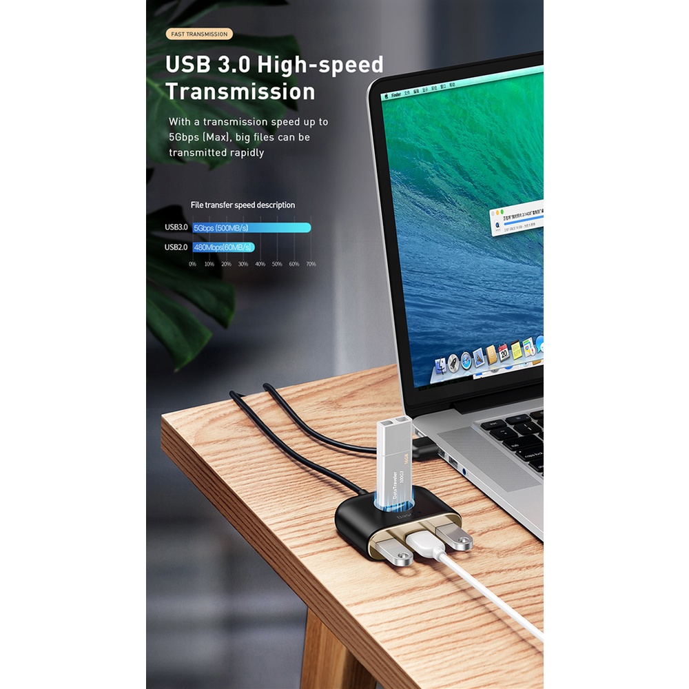 Bộ Hub Chia Cổng USB 4 In 1 - USB 3.0 To 1 USB 3.0 &amp; 3 USB 2.0 Baseus Square Round 4 In 1