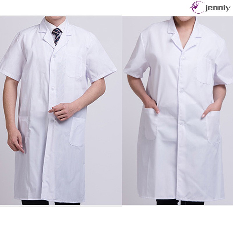 [JNY] Summer Unisex White Lab Coat Short Sleeve Pockets Uniform Work Wear Doctor Nurse Clothing