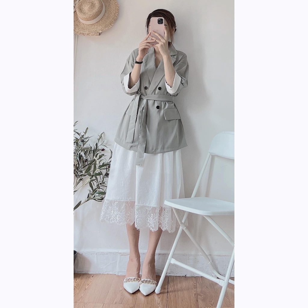 [HÀNG SẴN]ÁO BLAZER TAY LỠ KÈM ĐAI 4 cúc/Áo vest kèm đai tay lỡ,  Áo blazer nữ Hàn Quốc kèm thắt lưng