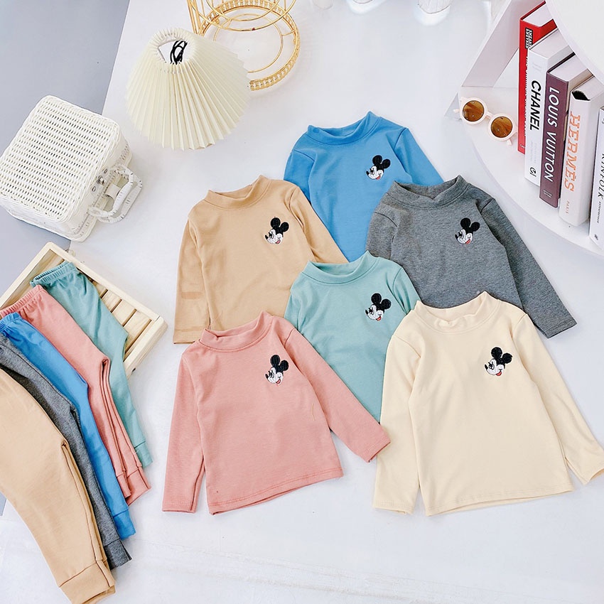 Bộ Quần Áo Dài Tay Thu Đông In Hình Mặt mickey trước Ngực Cho Bé Từ 7-19kg Mã DT 42