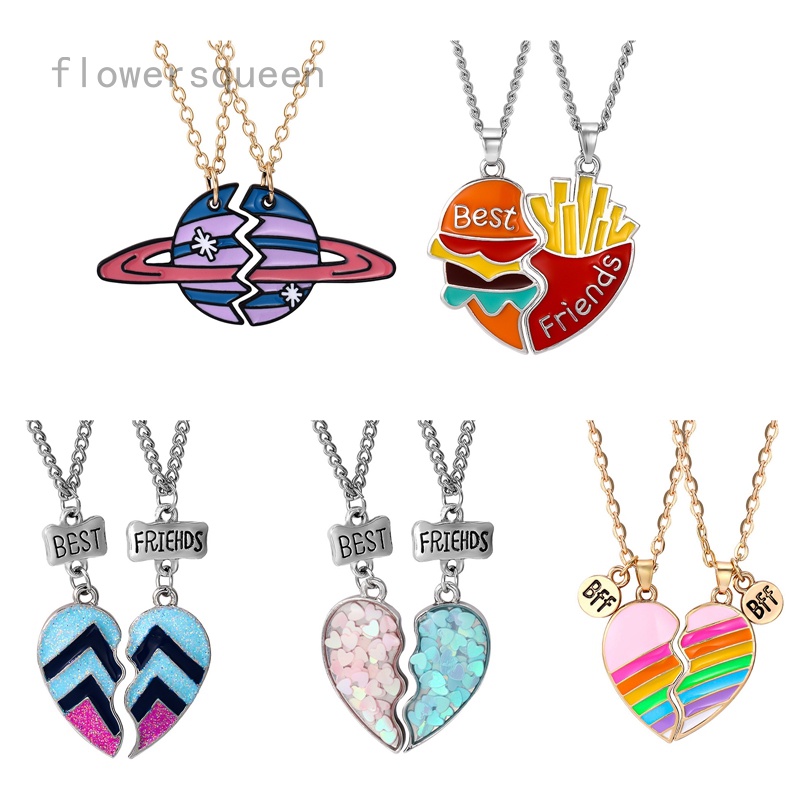Set 2 Vòng cổ Tình Bạn Mặt Nửa Trái Tim Ghép Đôi Khắc Chữ Best Friend