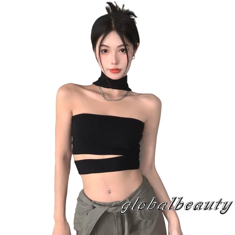 Áo Ống Không Tay Hở Lưng Màu Đen Thời Trang Mùa Hè Cho Nữ