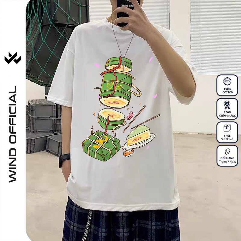 Áo thun tay lỡ unisex WIND 100% cotton phông form rộng Bánh Chưng nam nữ oversize | BigBuy360 - bigbuy360.vn