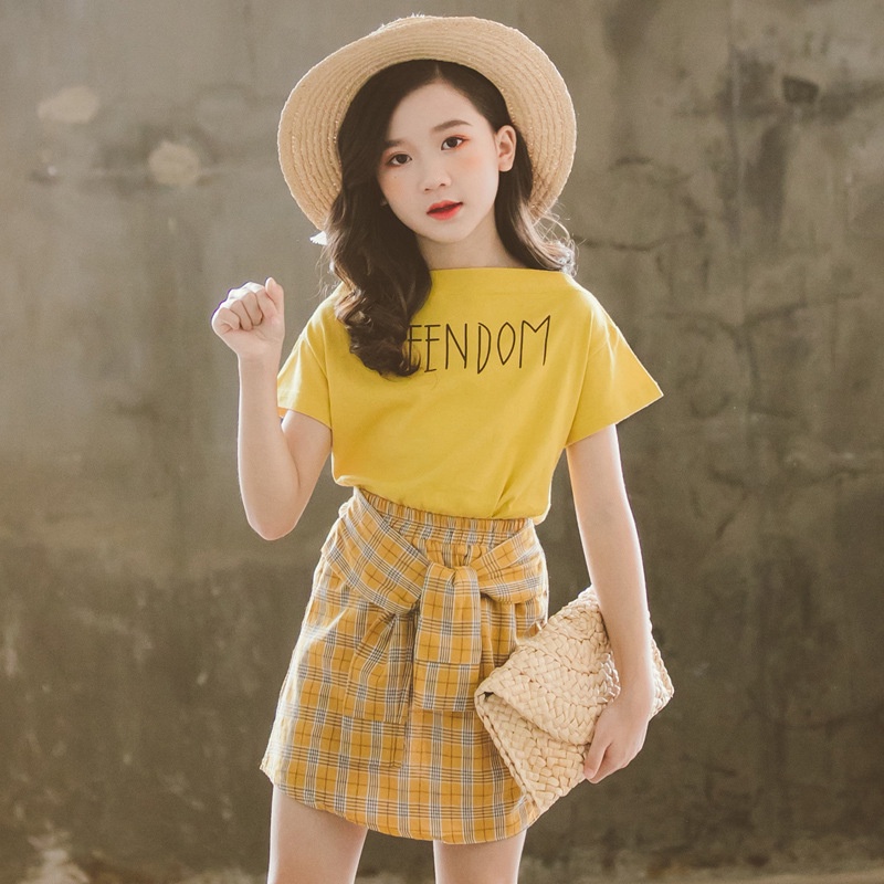 Set Đồ 2 Món Gồm Áo Thun Tay Ngắn + Váy Ngắn Thời Trang Mùa Hè Dành Cho Bé Gái 3-12 Tuổi