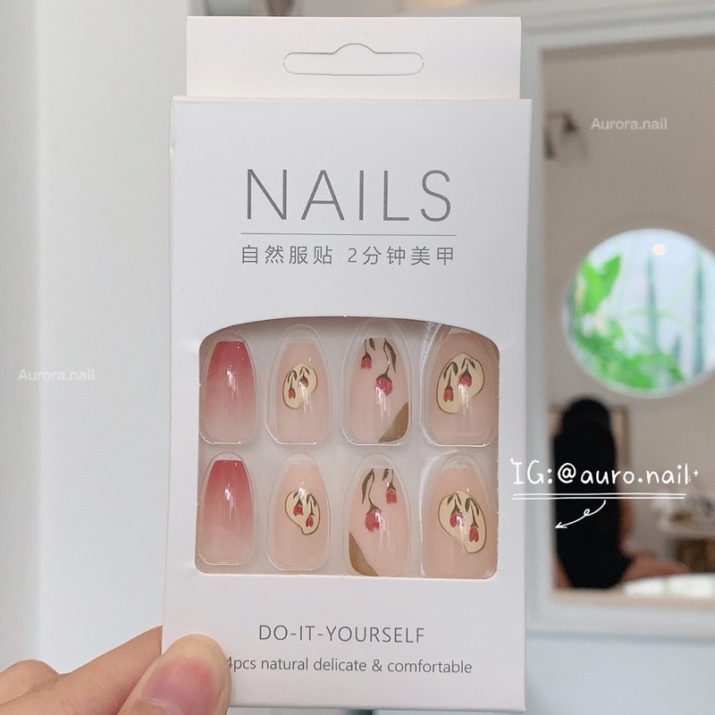 Set 24 móng tay giả hoạ tiết dễ thương trending tặng dũa