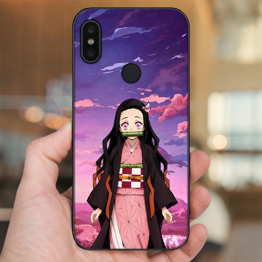 Ốp lưng Xiaomi Redmi Note 6 Pro viền đen in hình Nezuko Kimetsu no Yaiba