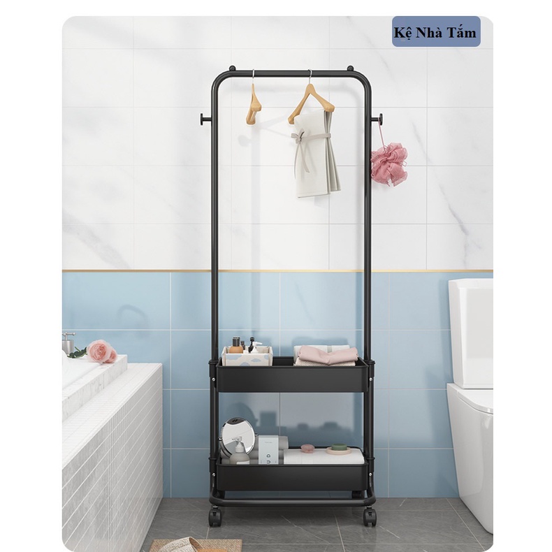 Giá Treo Quần Áo 2 Tầng Có Bánh Xe, Kệ Treo Quần Áo Dùng Cho Phòng Ngủ, Phòng Khách, Livetream, Spa