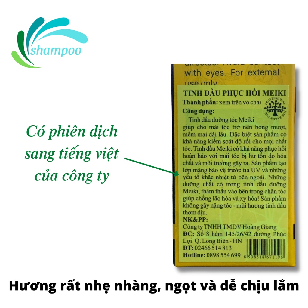 Tinh dầu dưỡng tóc  Meiki argan oil 60ml serum dưỡng tóc uốn tóc xoăn phục hồi tóc