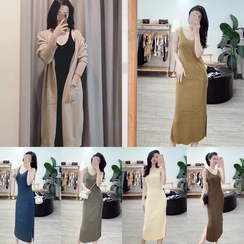 Váy len tăm 2 dây dáng ôm body chất đẹp VL1861 - NhiNhi Shop