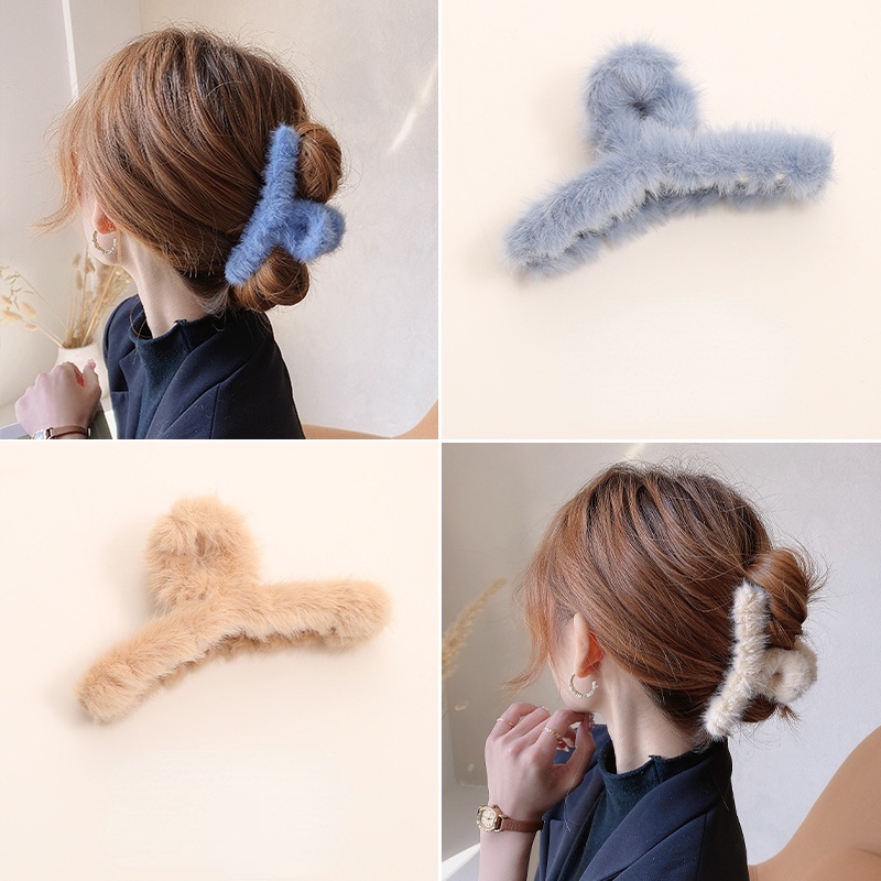 Kẹp tóc phủ lông thời trang thu đông Hàn Quốc 2021