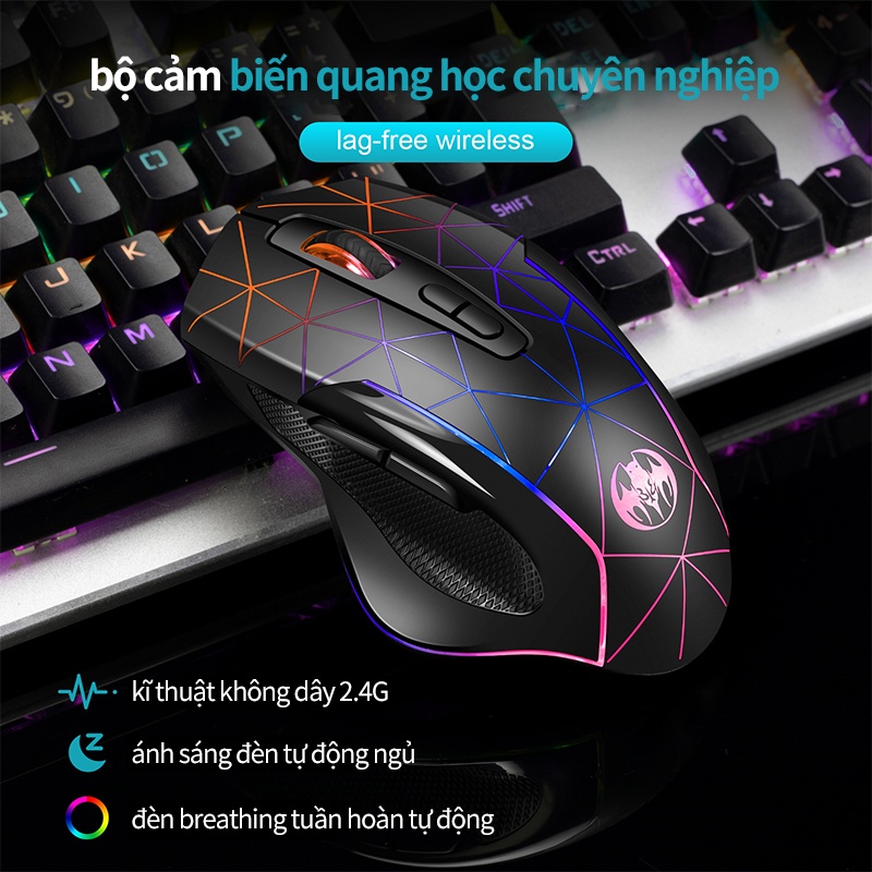 Chuột không dây cổng USB 2. 4G có thể sạc điện đèn 7 màu làm việc giải trí chơi game, thích hợp máy tính laptop