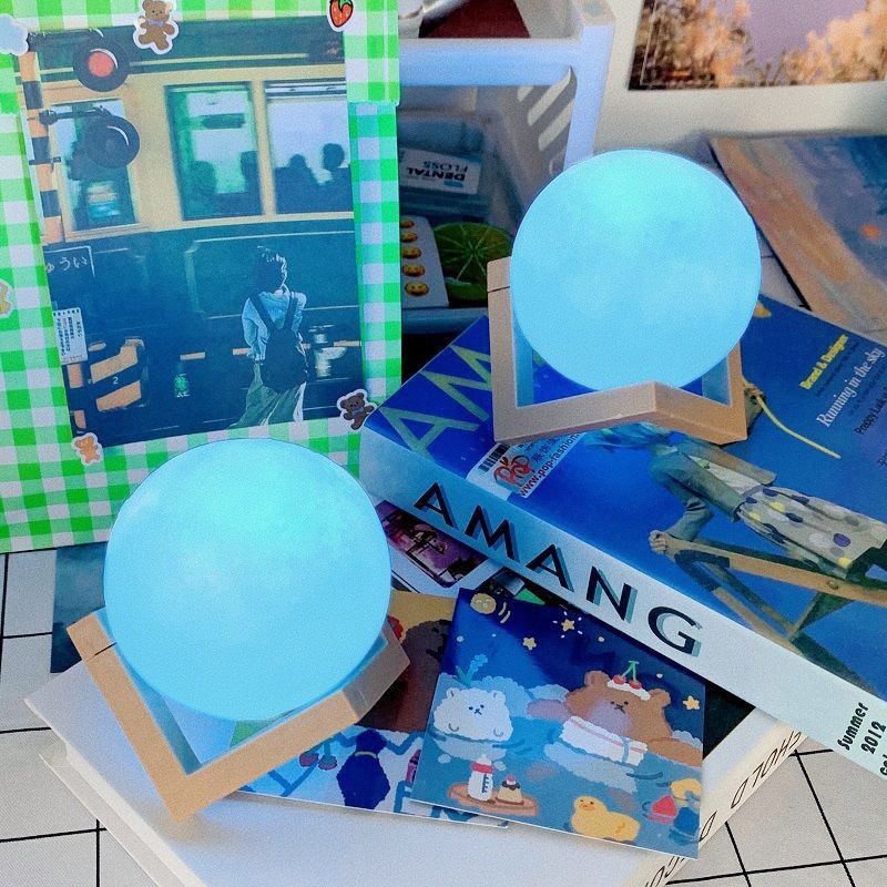 Đèn ngủ tròn hình mặt trăng 3D 8cm 4 màu tùy chọn trang trí phòng ngủ