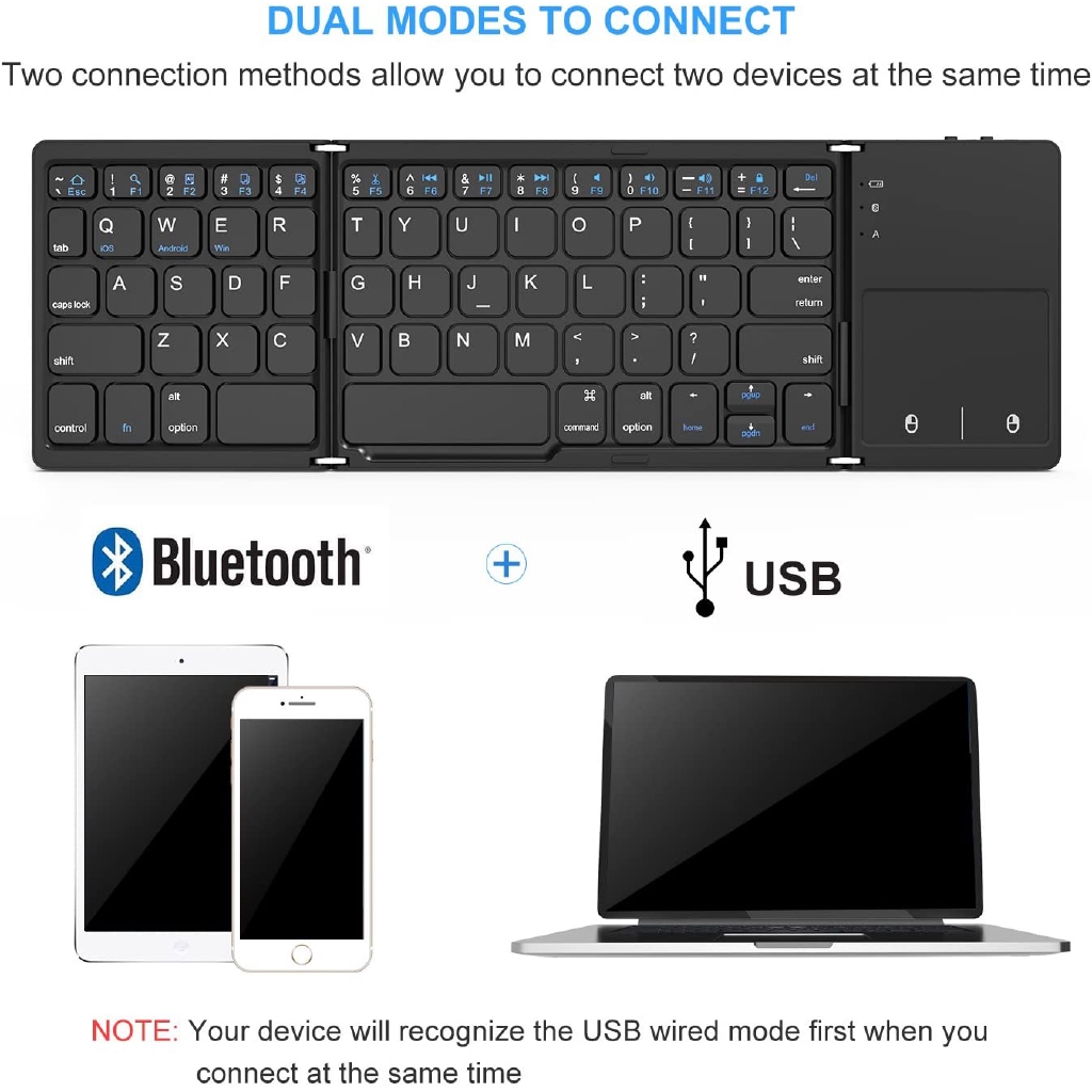 Bàn Phím Bluetooth Không Dây Có Thể Gập Lại Nhỏ Với Bàn Di Chuột Cho Điện Thoại Di Động Máy Tính Bảng IPhone USB Có Thể Sạc Lại