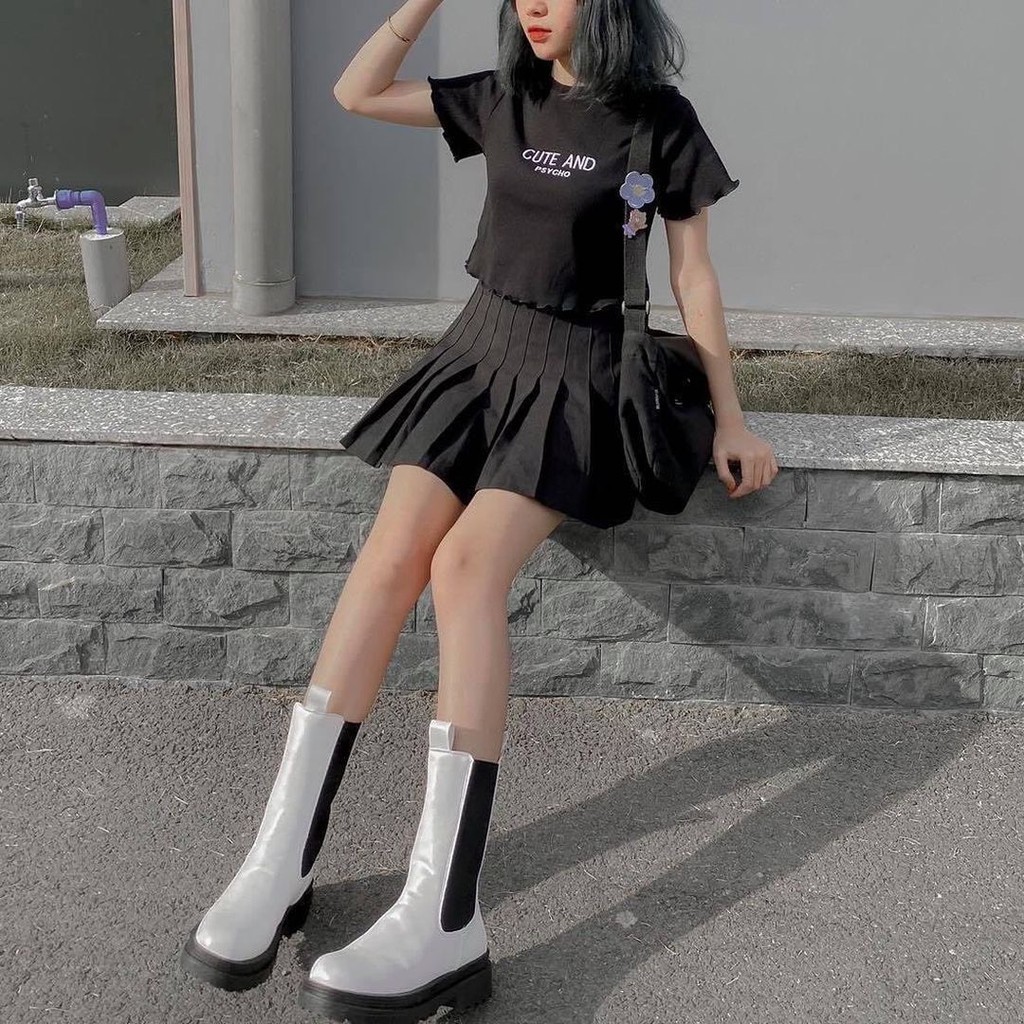 [Mã FAMAYWA giảm 10K đơn 50K] Áo croptop thun gân viền bèo Cute and psycho, Áo croptop thun gân viền bèo cute | BigBuy360 - bigbuy360.vn