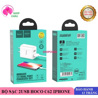 Bộ Sạc Lighning Hoco C62 / C62A Iphone/Ipad DualUSB chính hãng