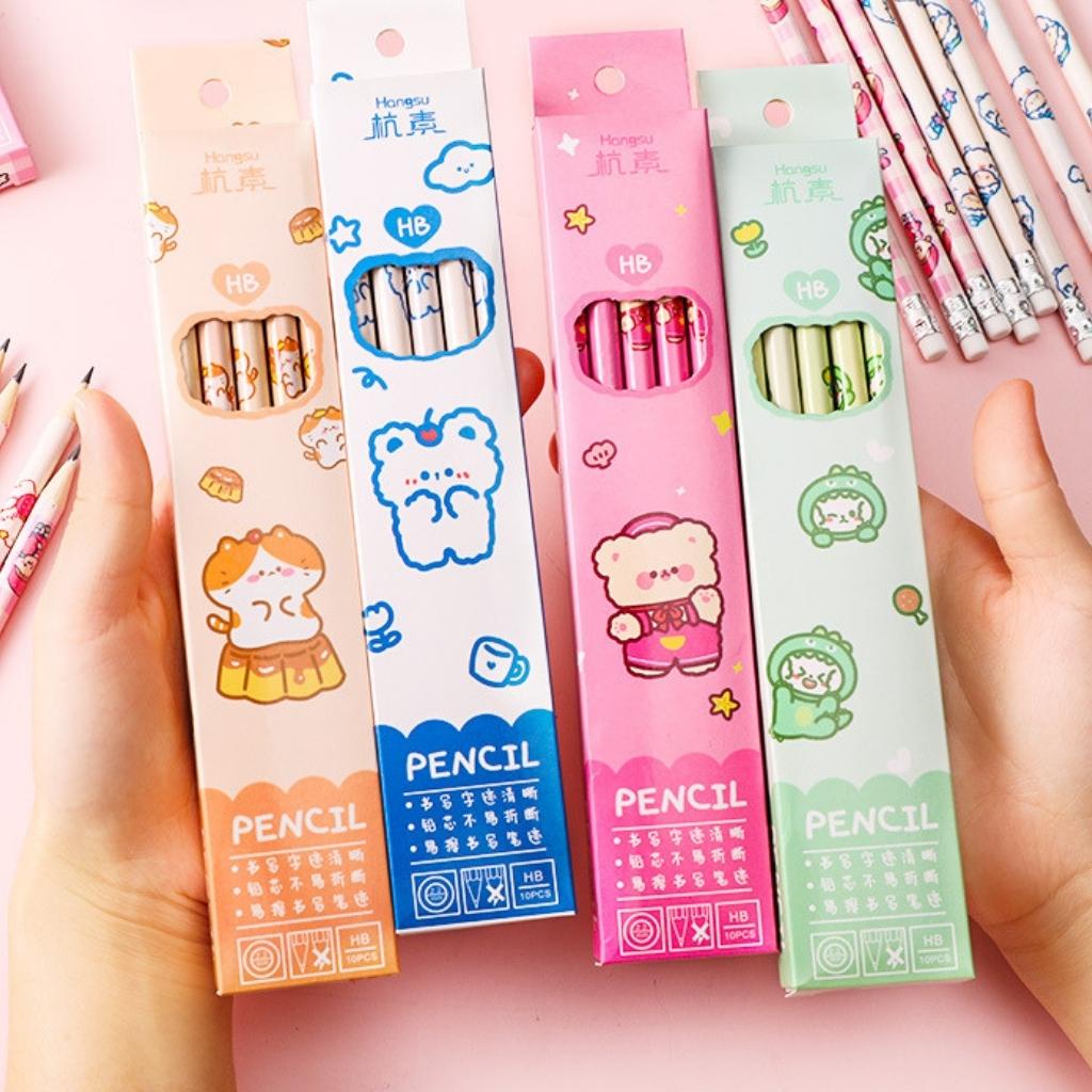 Hộp 10 Cây Bút Chì HB Dễ Thương EDUSKY Cho Học Sinh Tập Viết Vẽ Tranh Vẽ Phác Thảo