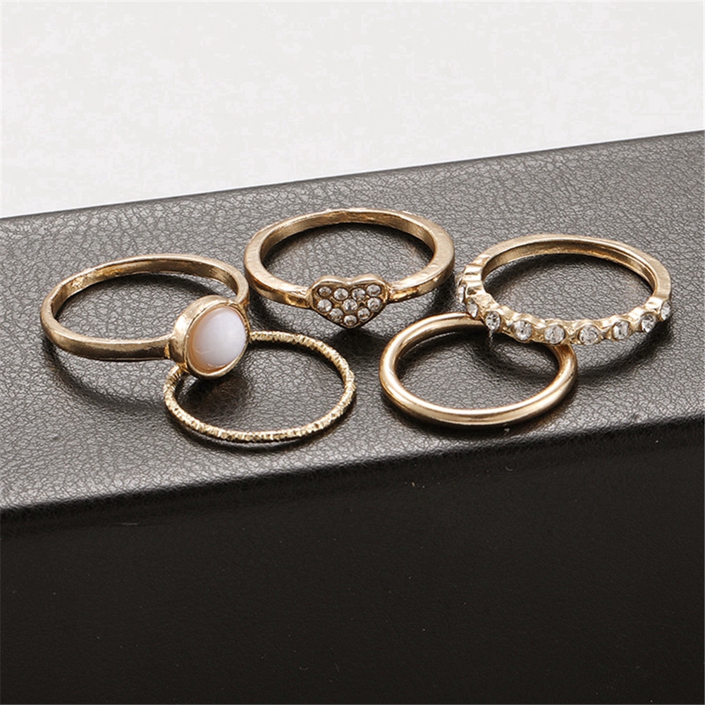 woman Korea simple 5 Pcs Pearl Heart Combination Ring charm girls rings set