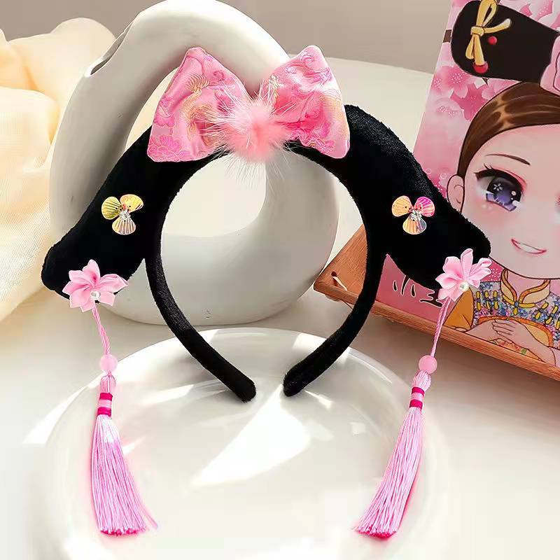 1 Băng Đô Cài Tóc Phong Cách Cổ Điển Cho Bé Gái Màu Hồng / Đỏ