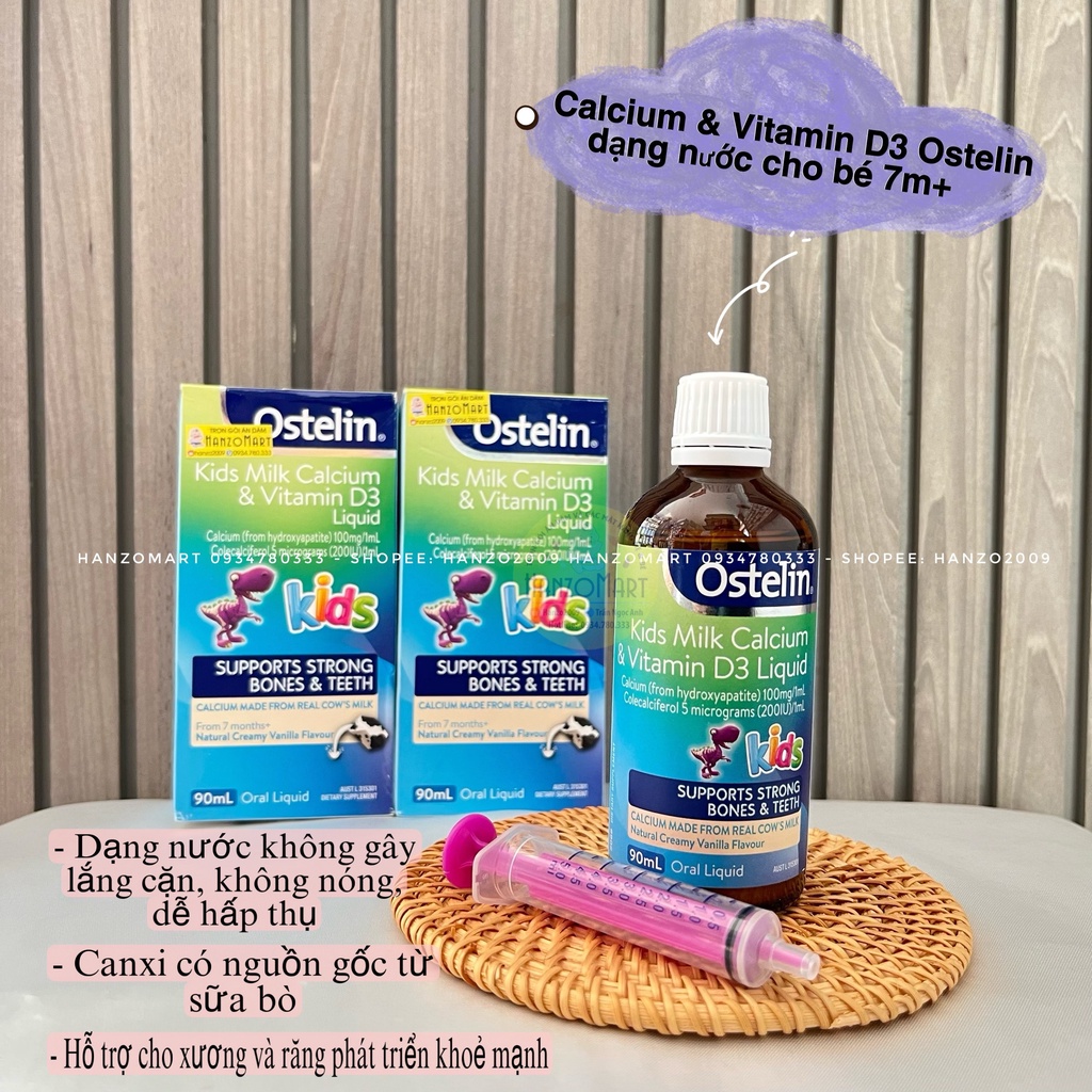 Canxi cho bé Canxi Nước Khủng Long Ostelin Kids Milk Calcium &amp; D3 Liquid Úc (90ml) 𝐍𝐄𝐖 Cho Trẻ Từ 7 Tháng Tuổi