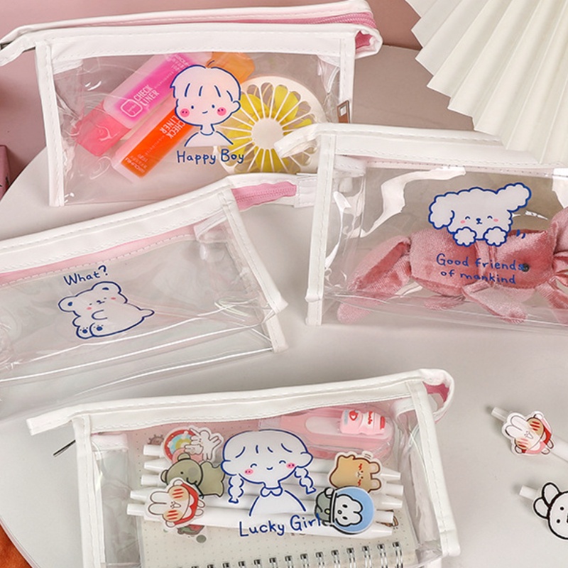 Peach waterproof transparent large-capacity pencilcase ins style school students stationery pencil bag