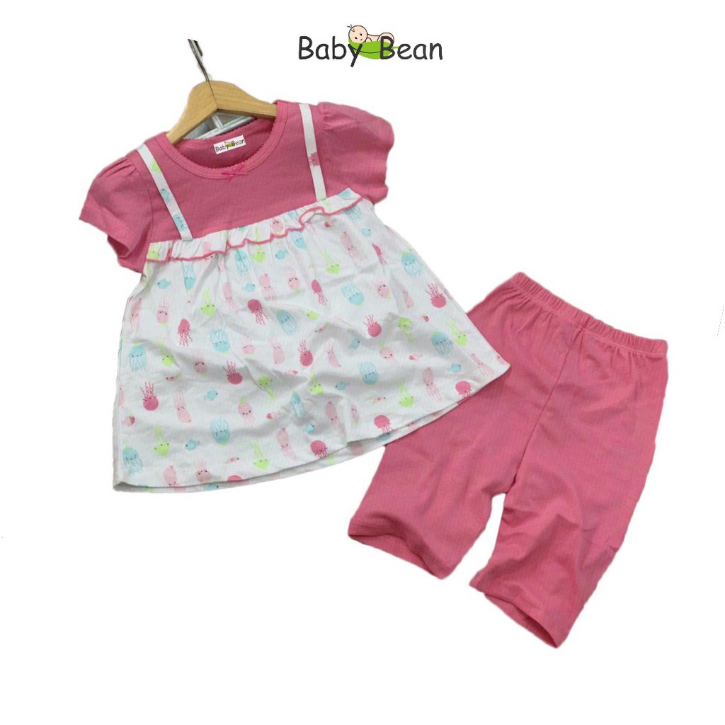 Bộ Đồ Cotton Áo Giả Yếm Tay Ngắn bé gái BabyBean