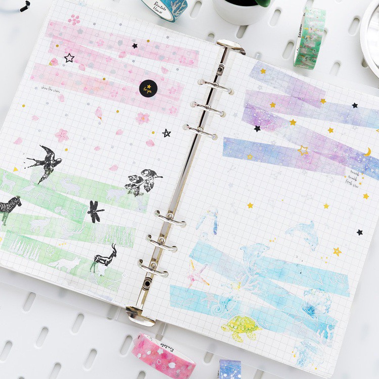 Băng dính washi tape ánh nhũ trang trí planner, bujo WST112