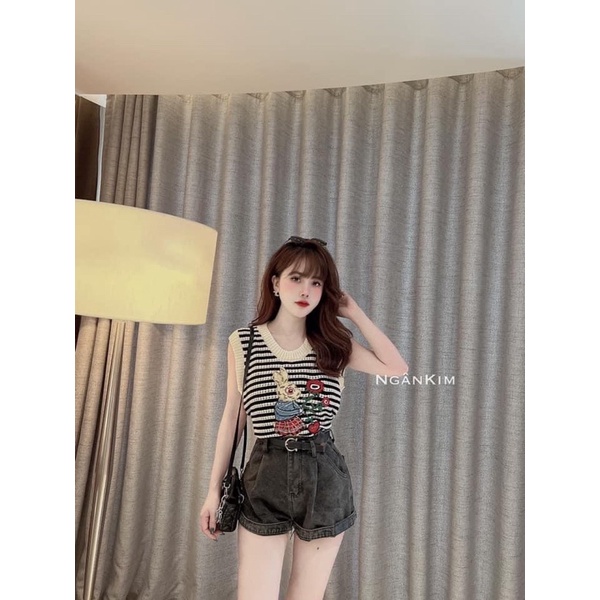 ÁO SÁT NÁCH KẺ THÊU THỎ CHẤT ĐẸP MS14289