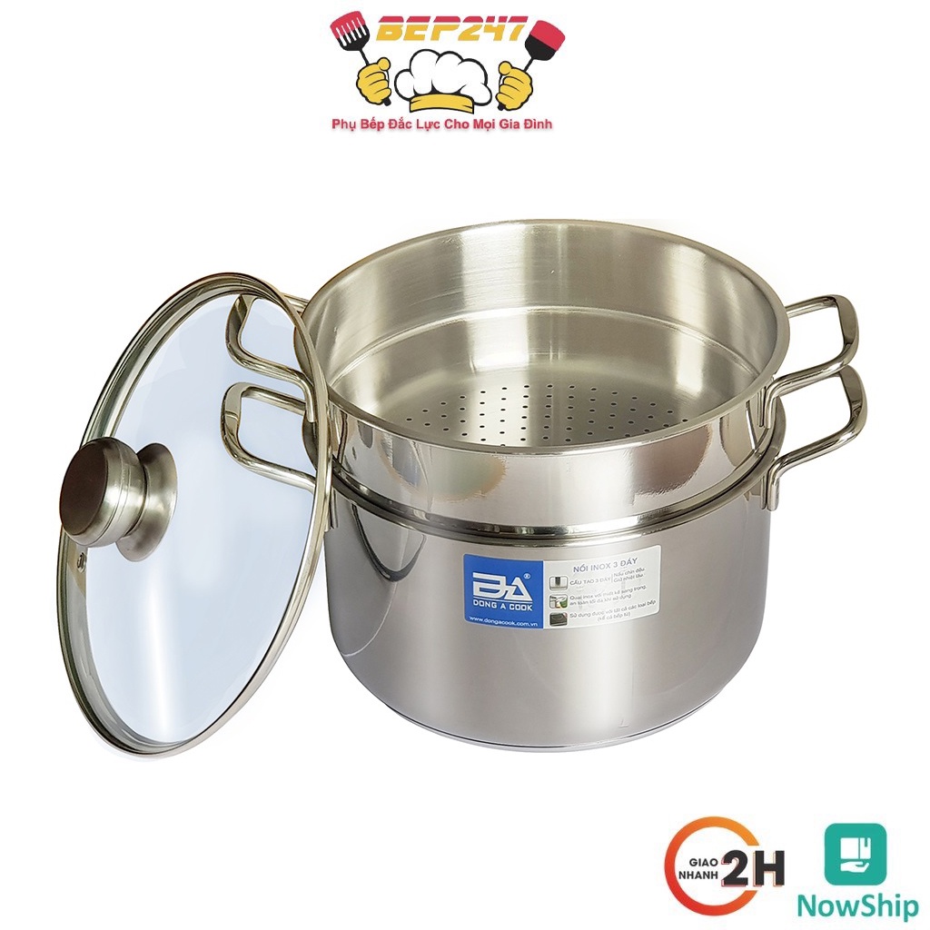 Bộ Nồi Xửng Hấp Gà Nấu Xôi 2 Tầng Inox Đông Á Đáy Từ Cao Cấp Dùng Được Bếp Từ