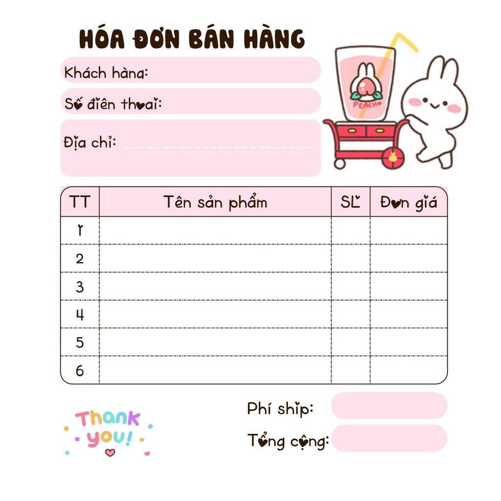 [MUA 10 CUỐN TẶNG 1 CUỐN] Hoá đơn mini dễ thương cho các shop bán online