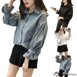 Áo Sơ Mi Nữ Tay Dài Ống Loe Màu Trơn