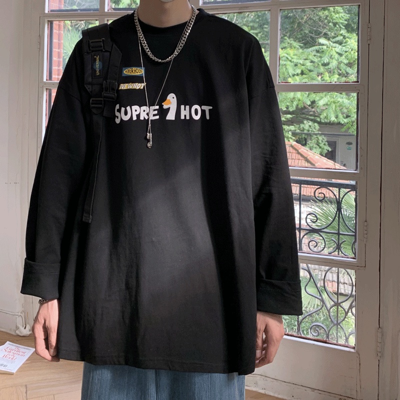 Áo Thun Tay Dài Cổ Tròn In Hình Vịt Dễ Thương Size M-3Xl Thời Trang Unisex
