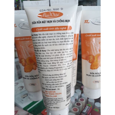 Sữa rửa mặt nghệ Mụn và Chống mụn MissWhite 100g