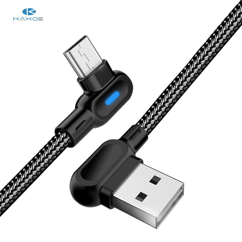 KAXOE 90 Degree with Led Light Fast Charging Android Micro USB Type C USB Charger Cable