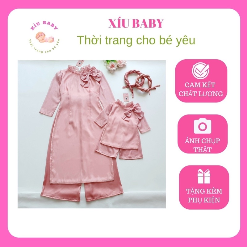 Áo dài hồng Pastel Mẹ Bé tặng kèm mấn cho mùa lễ,tết rất xinh