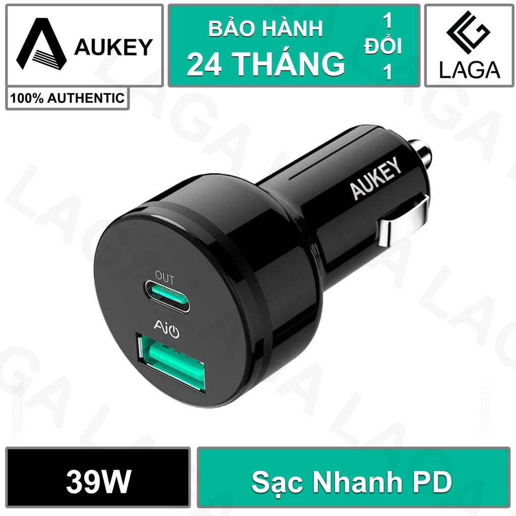 Sạc Ô Tô Aukey 39W 1 Cổng USB Aipower 1 Cổng USB Type C Power Delivery PD 2.0 CC-Y7