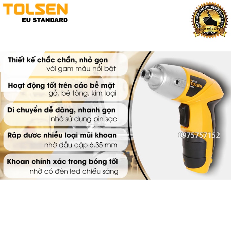 Máy bắn vít đa năng không dây dùng pin Lithium 3.6V TOLSEN, máy khoan siết vít sạc pin kèm mũi bắt vít, mũi khoan nhanh