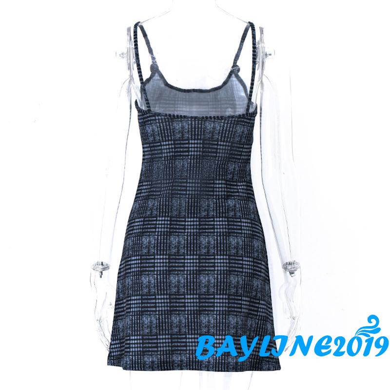 Đầm Hai Dây Mỏng Hở Lưng Họa Tiết Kẻ Sọc Bằng Kim Loại Đơn Giản Cho Nữ