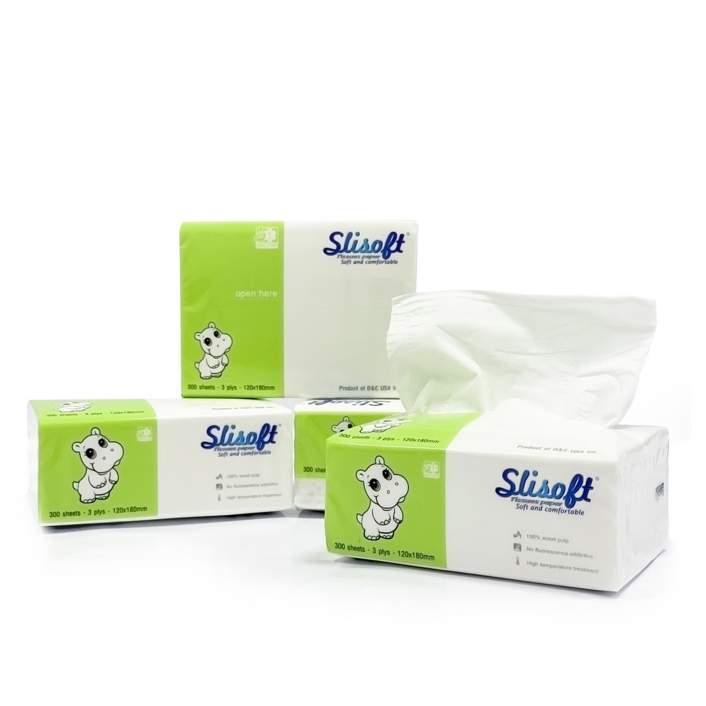 Combo 6 gói khăn giấy Slisoft trắng tự nhiên không chất tẩy trắng gói 300 tờ 3 lớp thân thiện với môi trường Decano