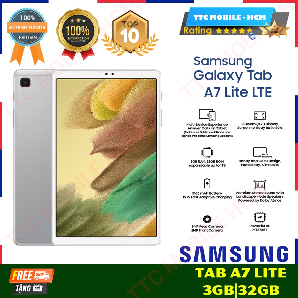 Máy tính bảng Samsung Galaxy Tab A7 Lite LTE SM-T225 – Freeship | Hàng Chính Hãng- Nguyên Seal – TTC Mobile