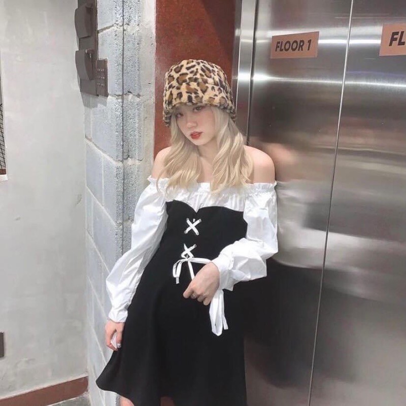 Đầm Xinh FERI DRESS trễ vai thiết kế tinh tế phần ngực rút dây buộc nơ có bo chun co giãn xoè nhẹ ở đuôi | BigBuy360 - bigbuy360.vn