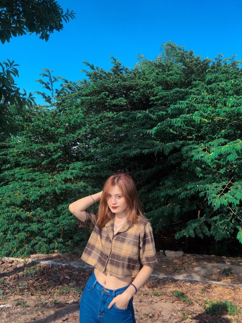 Áo Croptop Sơmi Caro Ảnh Thật