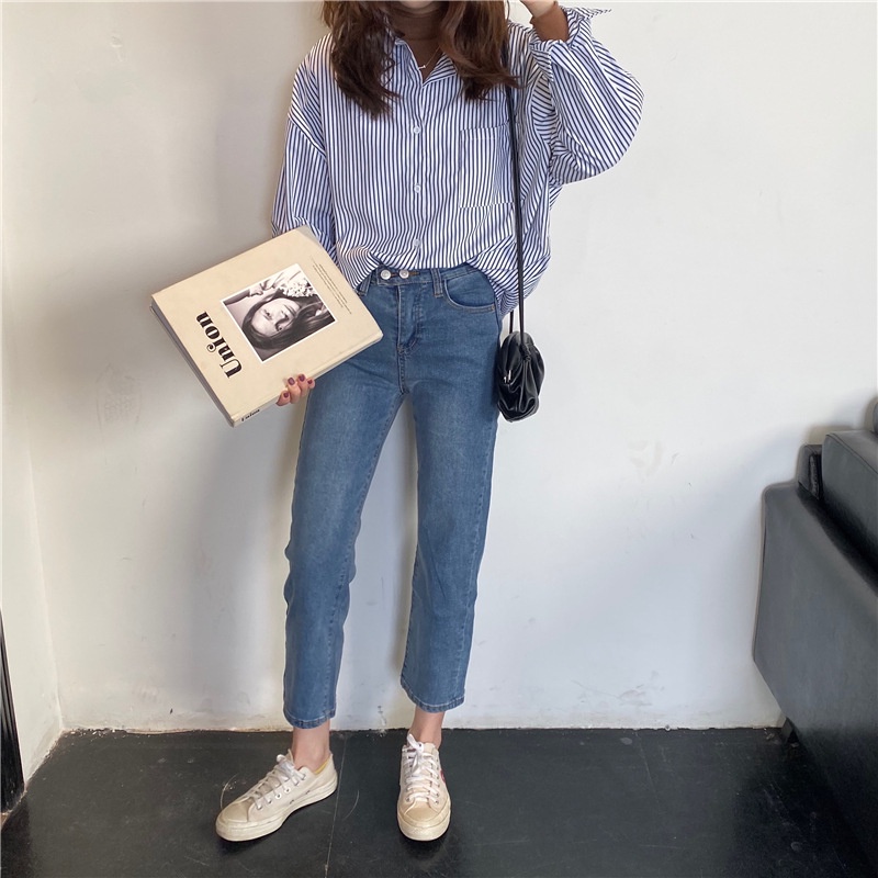 Áo sơ mi kẻ sọc phong cách Hàn Quốc thiết kế mới dành cho nữ