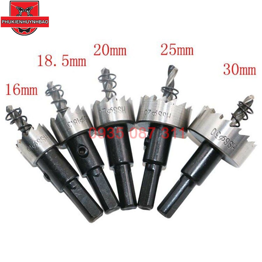 Bộ 5 Mũi Khoan Mũi Khoét Kim Loại Thép HSS 6542 Kích Thước 16-30mm Có Mũi Định Tâm