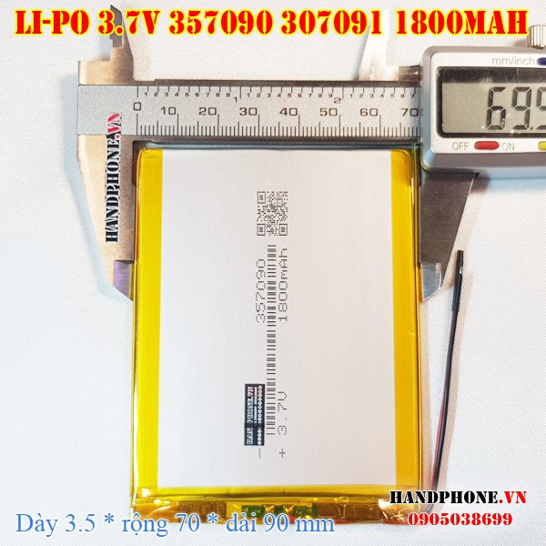 Pin Li-Po 3.7V 1800mAh 357090 307091 307090 (Lithium Polymer) cho điện thoại, loa Bluetooth, định vị GPS, máy tính bảng