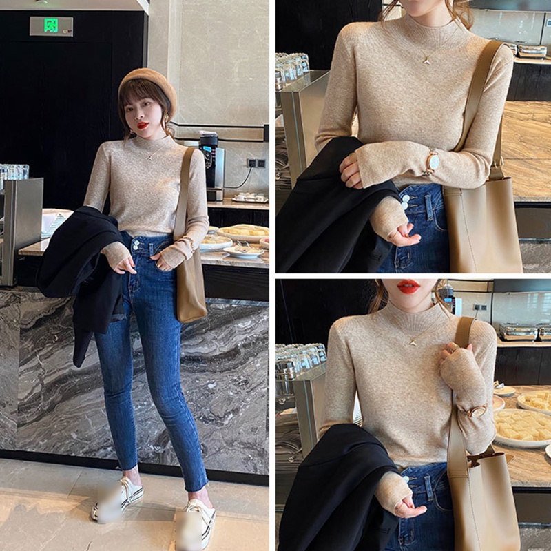 Áo Sweater Chui Đầu Phối Gân Cơ Bản Thời Trang Thu Đông Cho Nữ